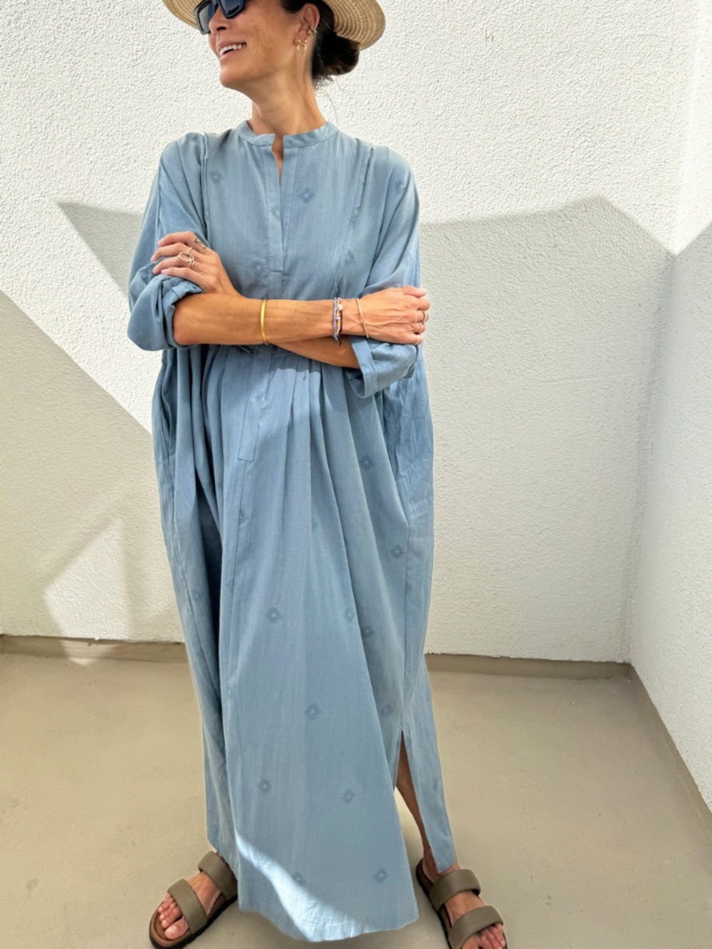 Two New York Chambray Indigo Bib Front Caftan
